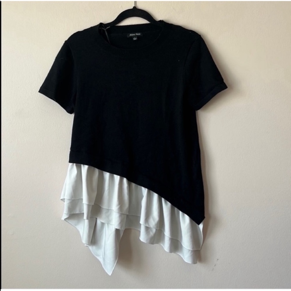 Athena Marie Black Top With White Asymmetrical Layer Size Large
